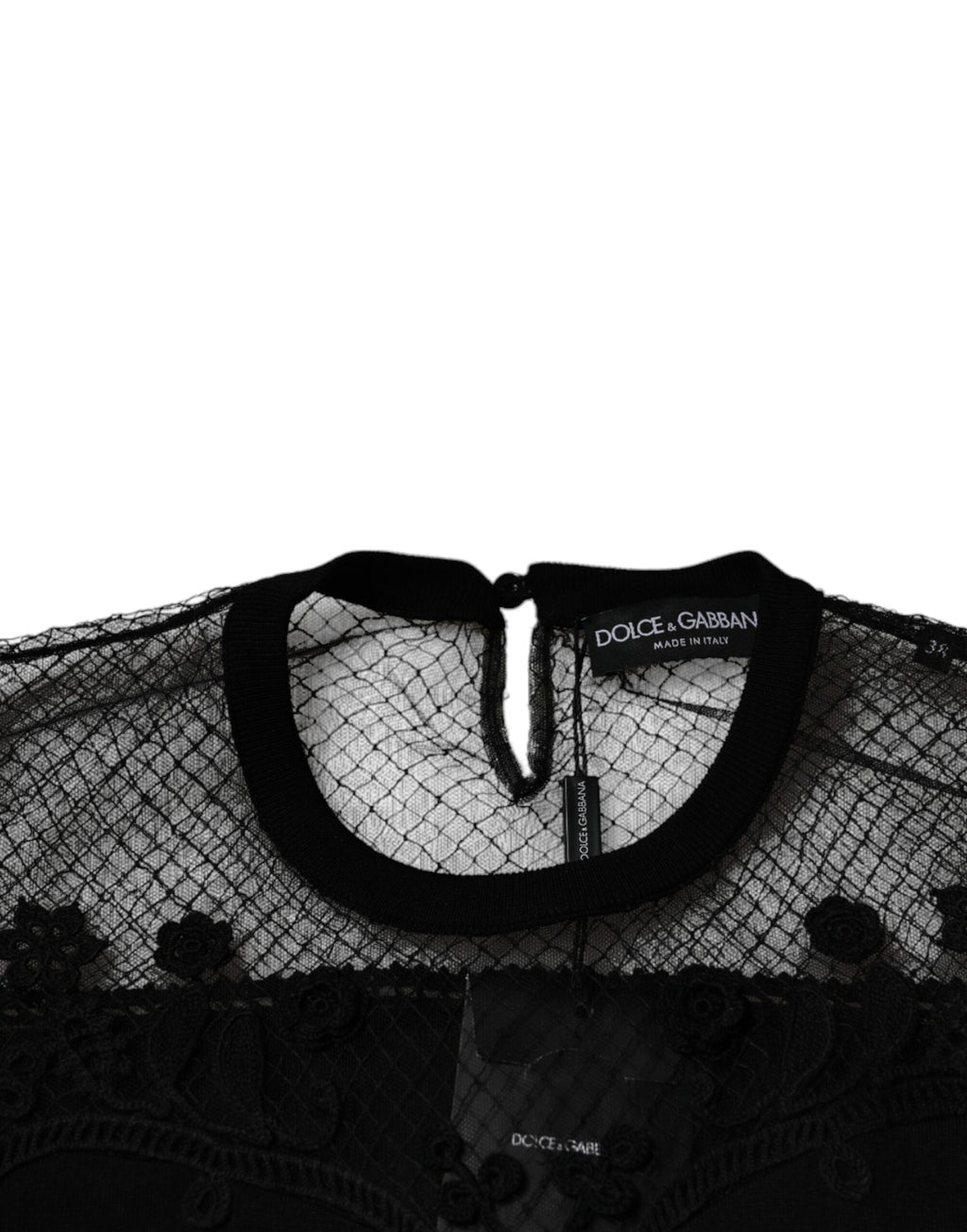 Dolce &amp; Gabbana Black Floral Lace Short Sleeves Blouse Top