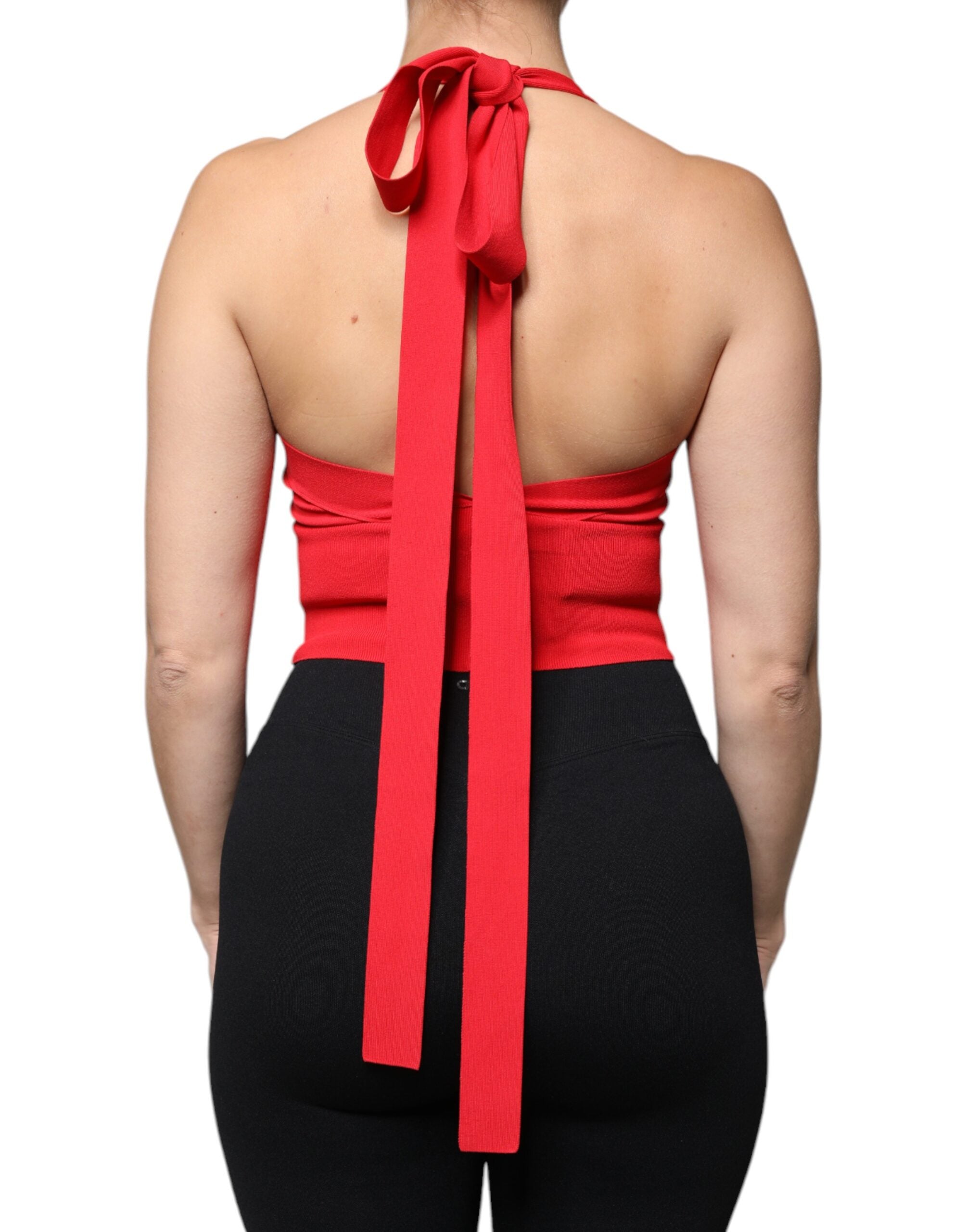 Dolce &amp; Gabbana Red Viscose Sleeveless Halter Cropped Tank Top