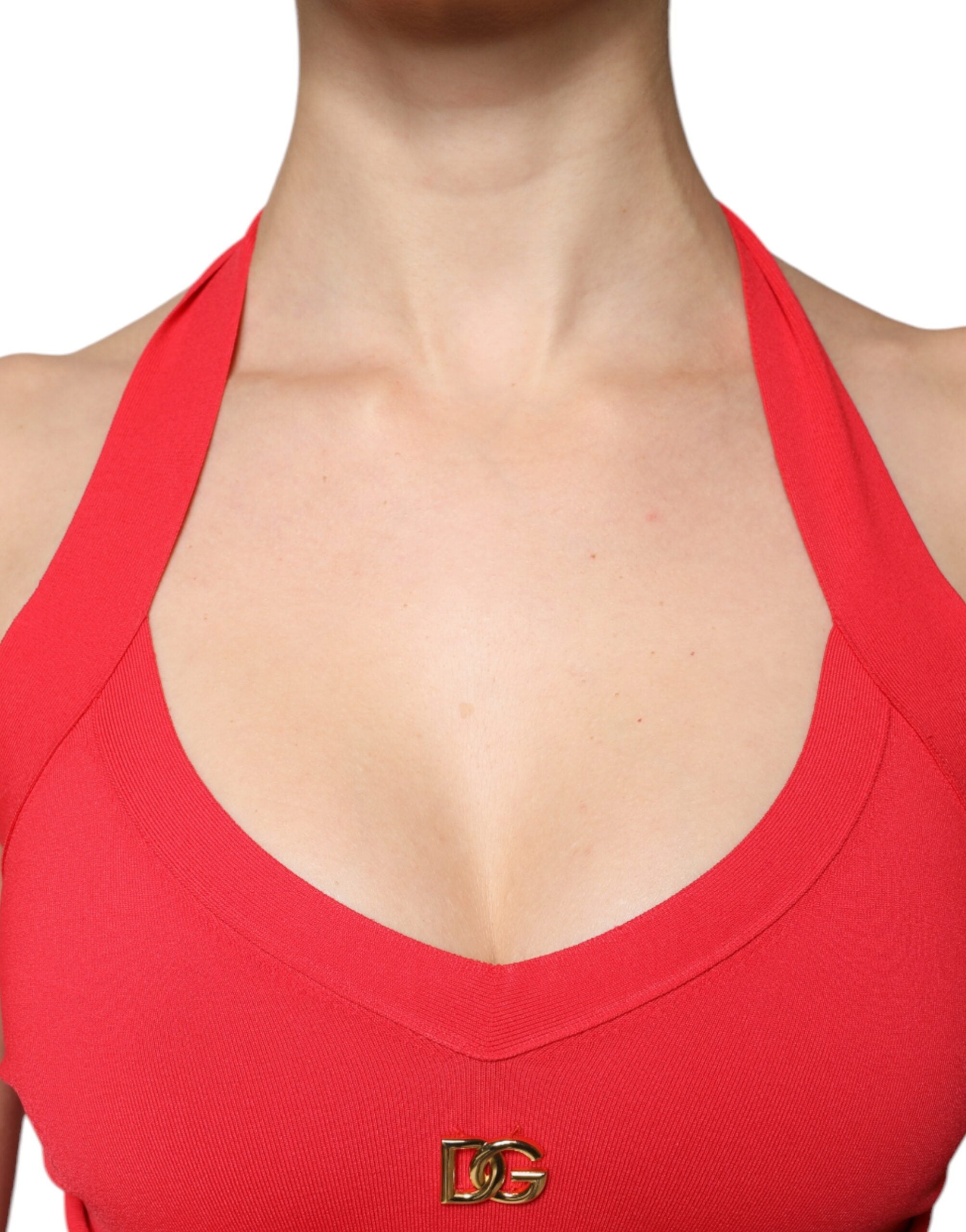 Dolce &amp; Gabbana Red Viscose Sleeveless Halter Cropped Tank Top