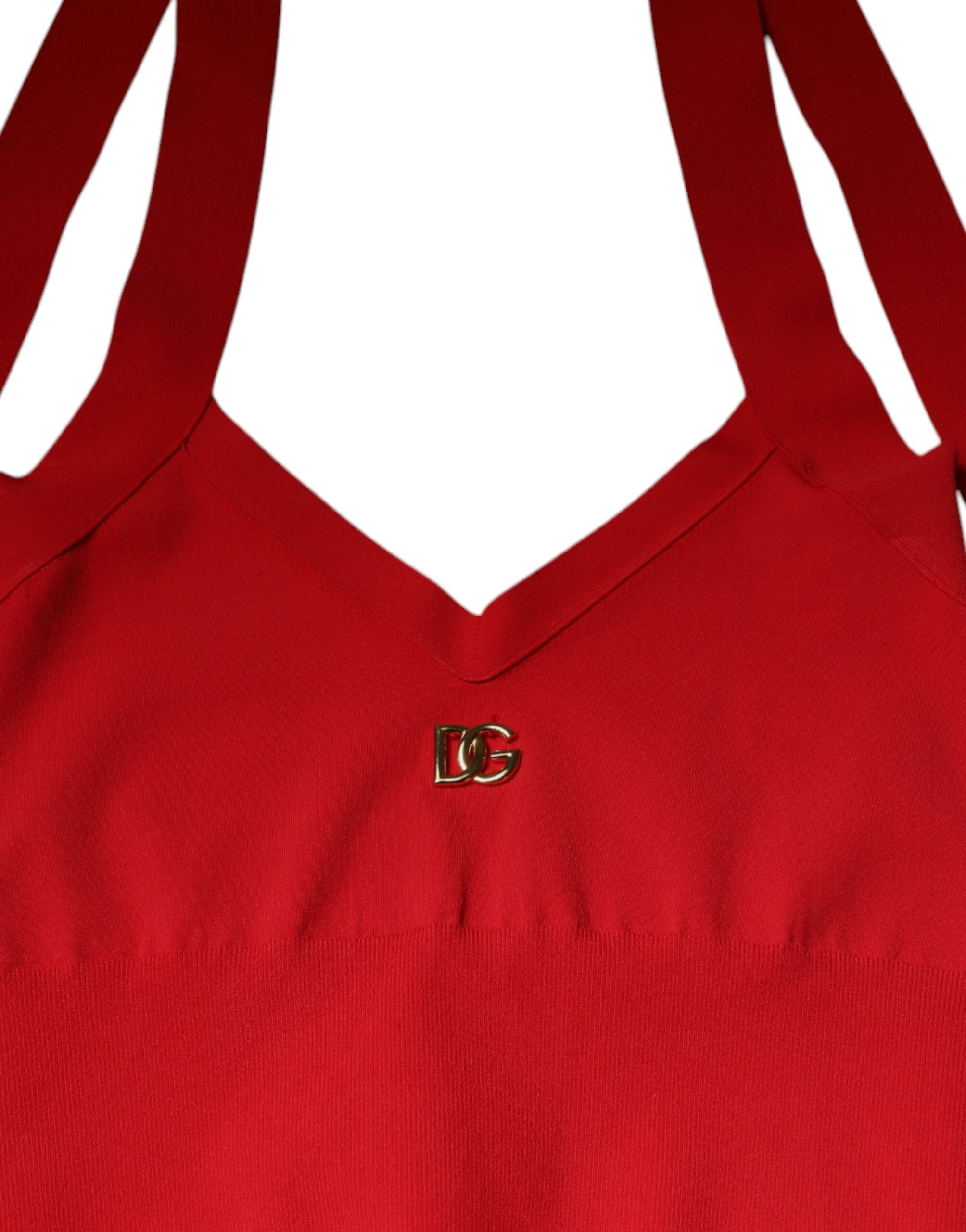 Dolce &amp; Gabbana Red Viscose Sleeveless Halter Cropped Tank Top