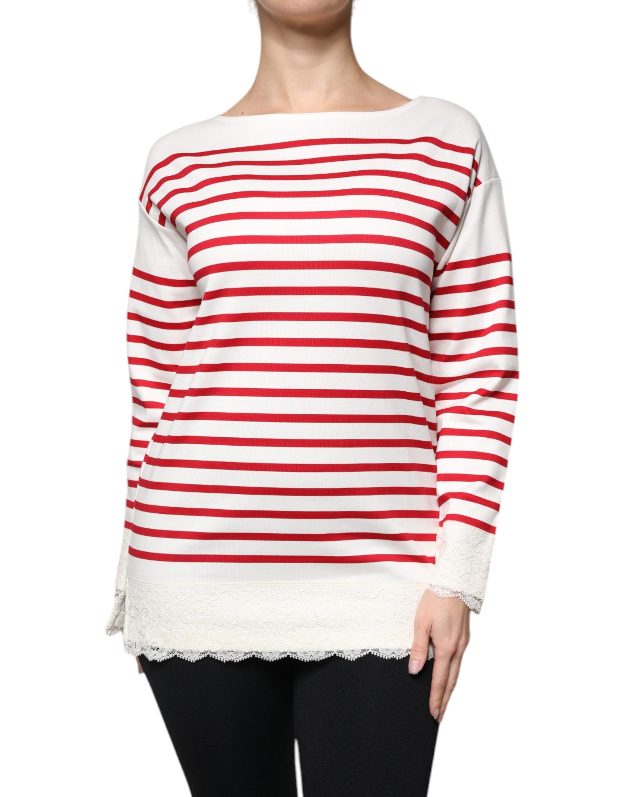 Dolce &amp; Gabbana White Red Stripes Cotton Long Sleeves Top