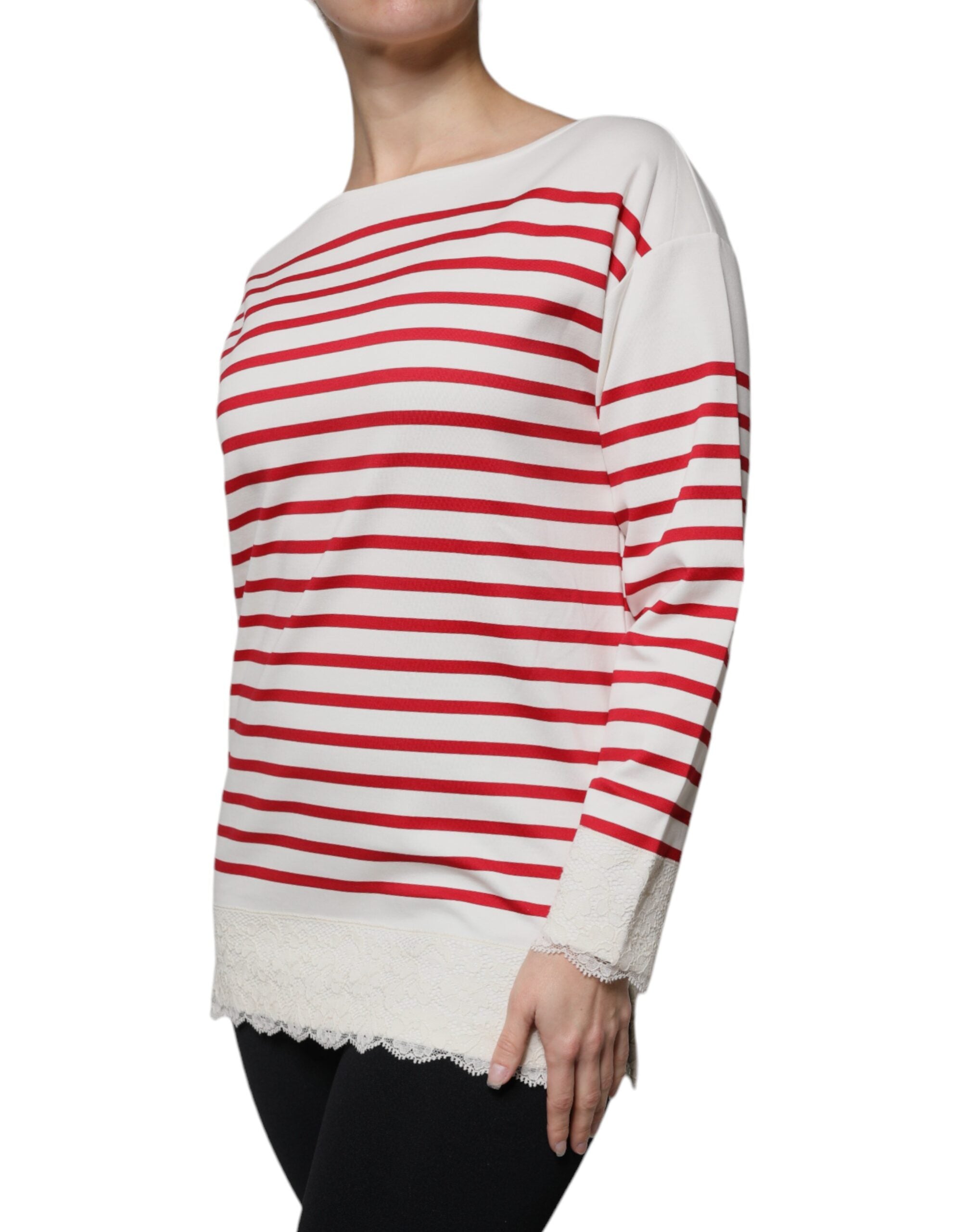 Dolce &amp; Gabbana White Red Stripes Cotton Long Sleeves Top