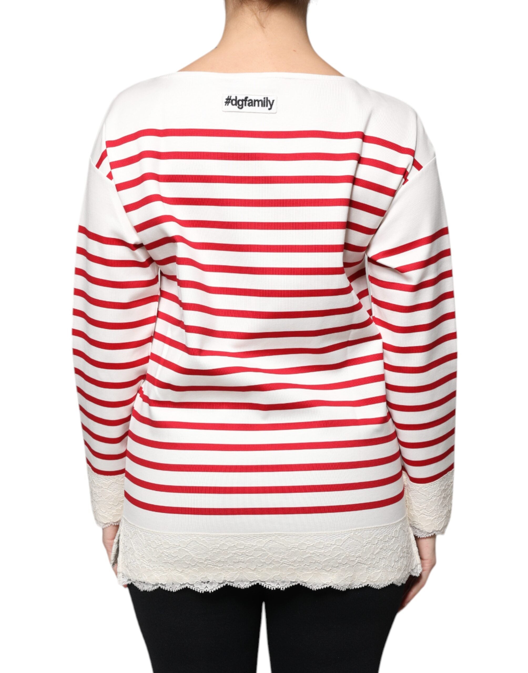 Dolce &amp; Gabbana White Red Stripes Cotton Long Sleeves Top