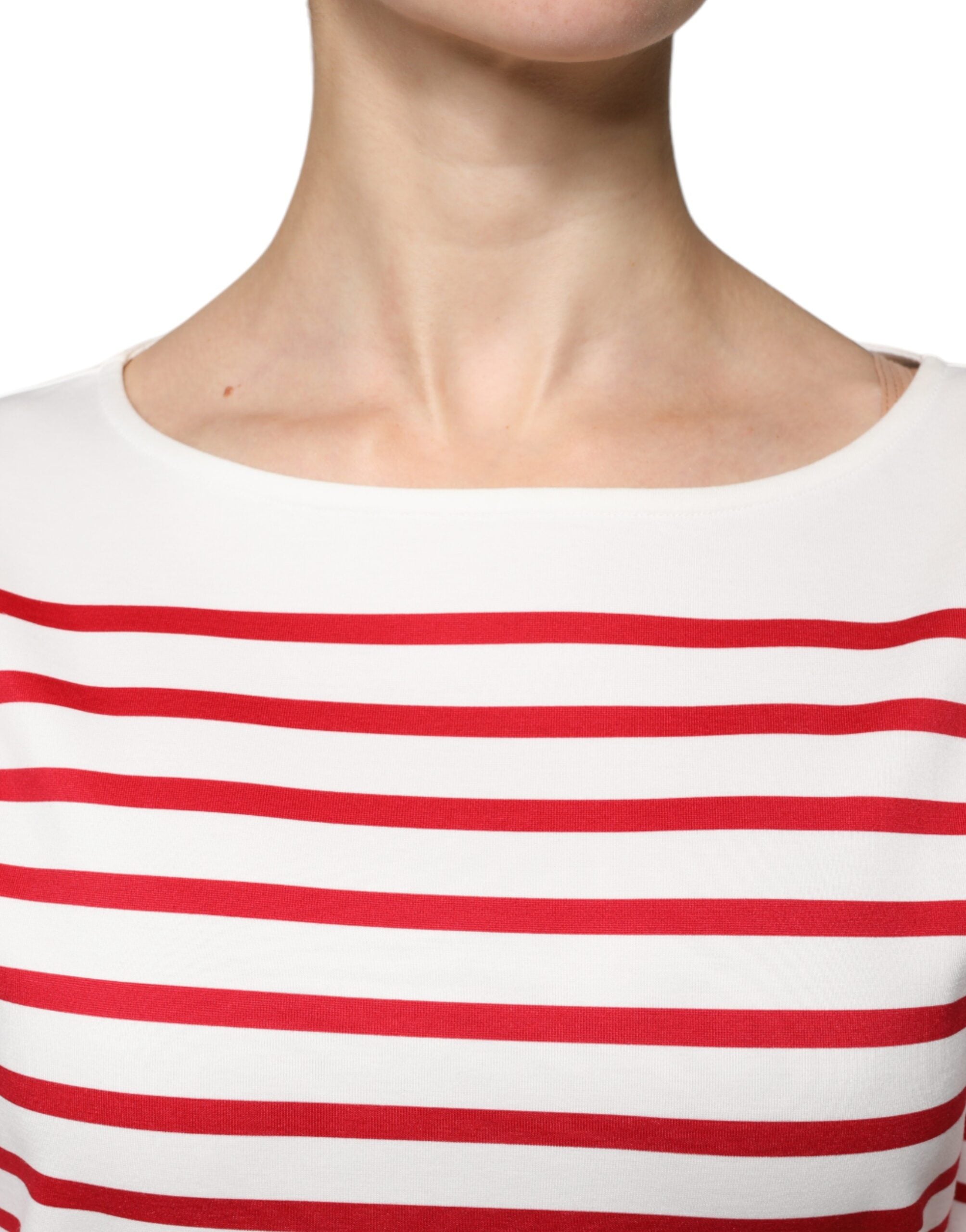 Dolce &amp; Gabbana White Red Stripes Cotton Long Sleeves Top