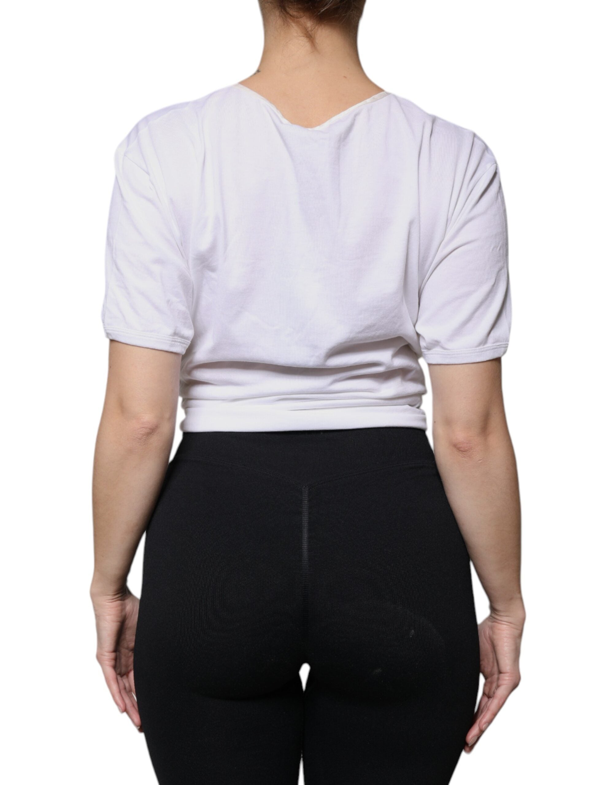 Dolce &amp; Gabbana White Cotton Silk Round Neck Wrap Blouse Top