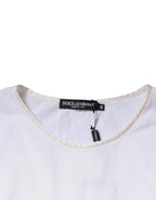 Dolce &amp; Gabbana White Cotton Silk Round Neck Wrap Blouse Top