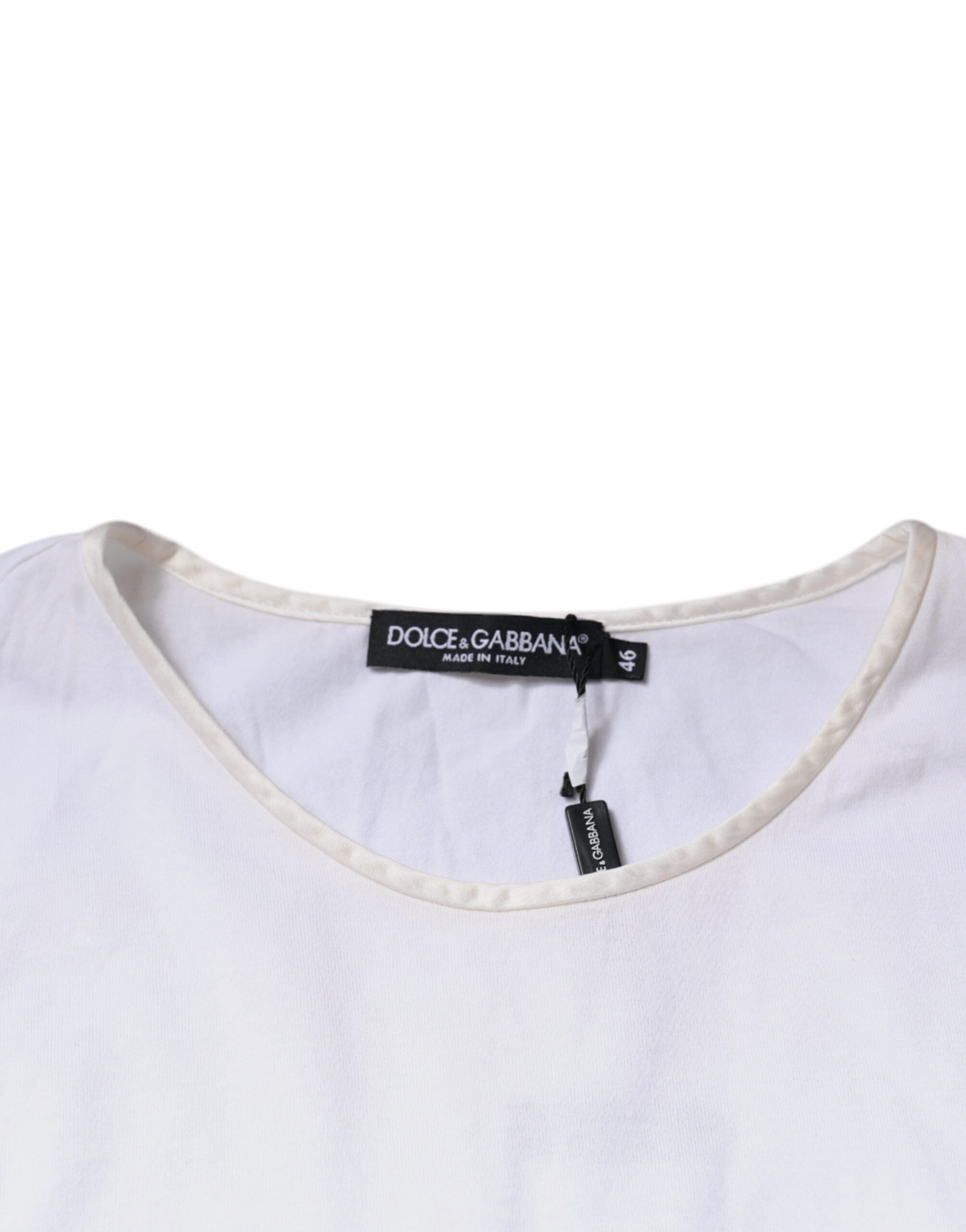 Dolce &amp; Gabbana White Cotton Silk Round Neck Wrap Blouse Top