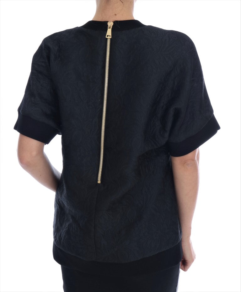 Dolce &amp; Gabbana Black Brocade Cocktail Crystal Sweater