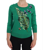 Dolce &amp; Gabbana Green Silk Crystal Banana Sweater