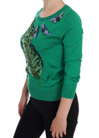 Dolce &amp; Gabbana Green Silk Crystal Banana Sweater
