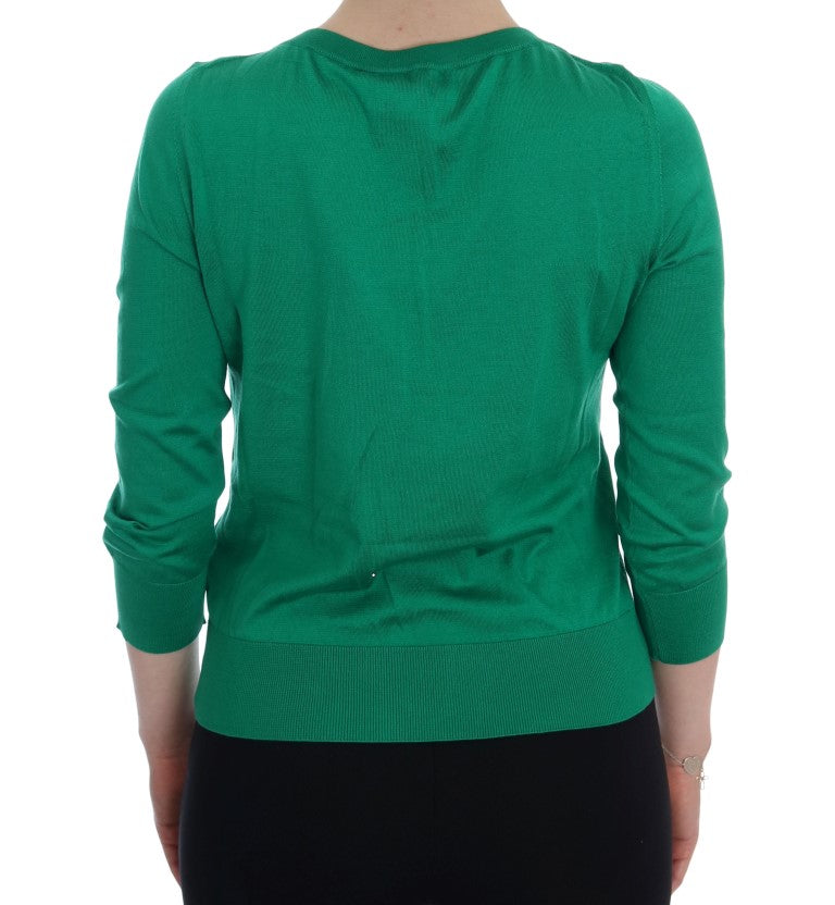 Dolce &amp; Gabbana Green Silk Crystal Banana Sweater