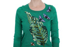 Dolce &amp; Gabbana Green Silk Crystal Banana Sweater