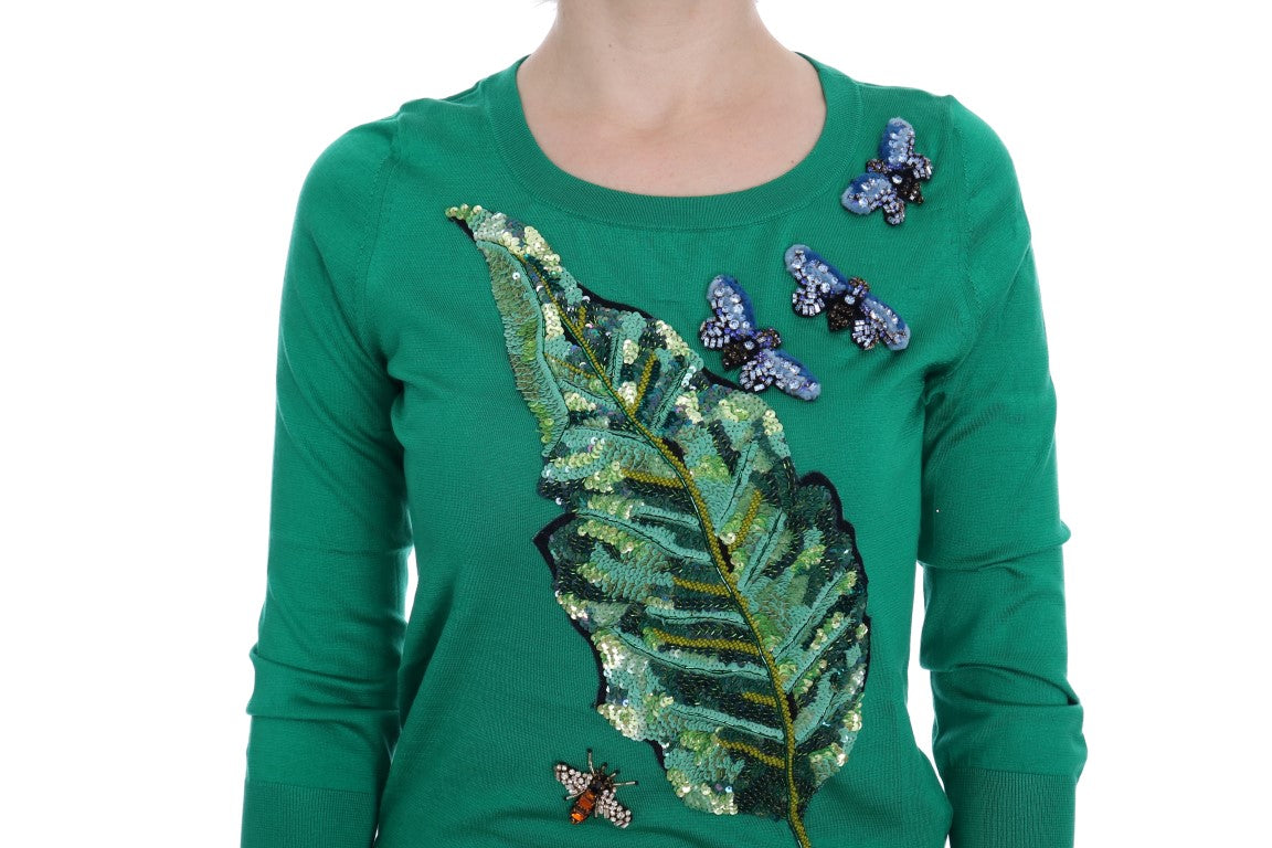 Dolce &amp; Gabbana Green Silk Crystal Banana Sweater