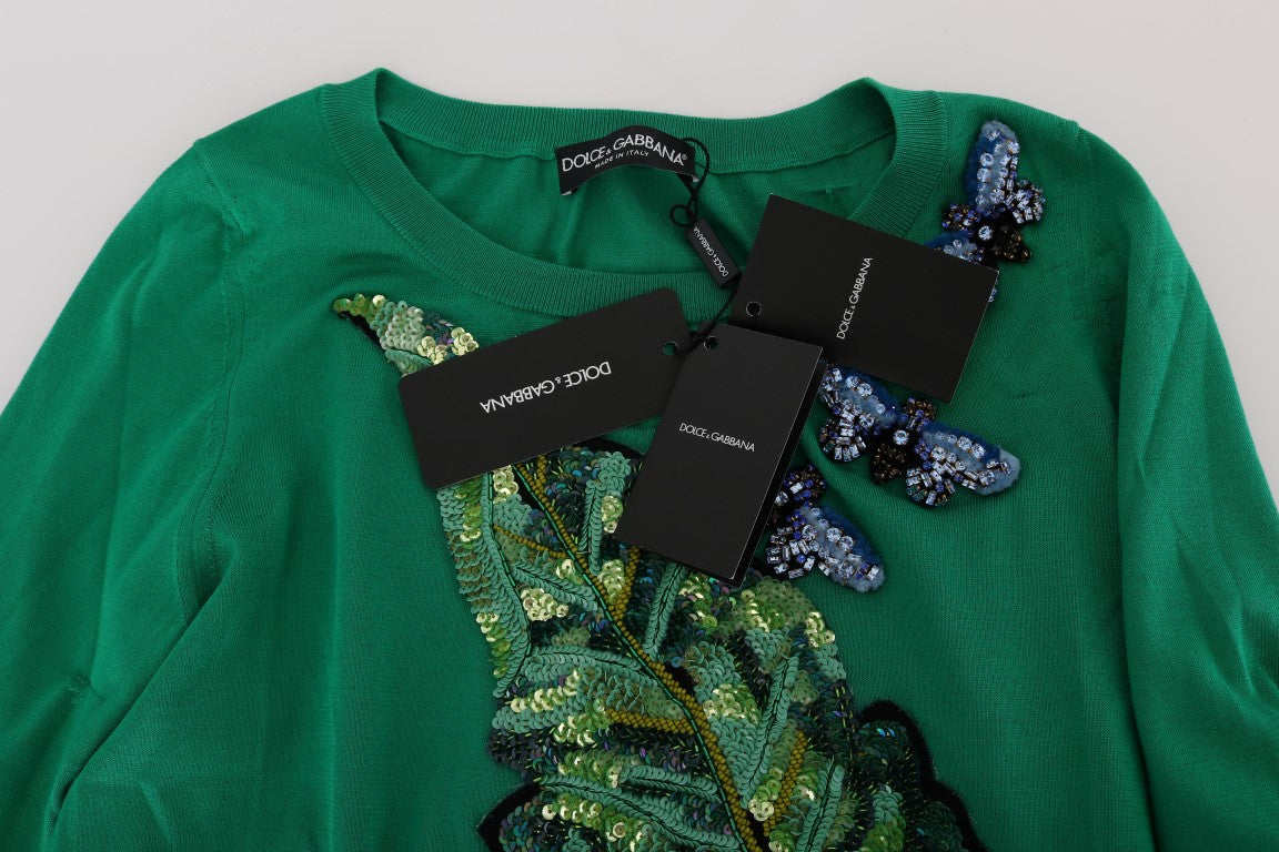Dolce &amp; Gabbana Green Silk Crystal Banana Sweater