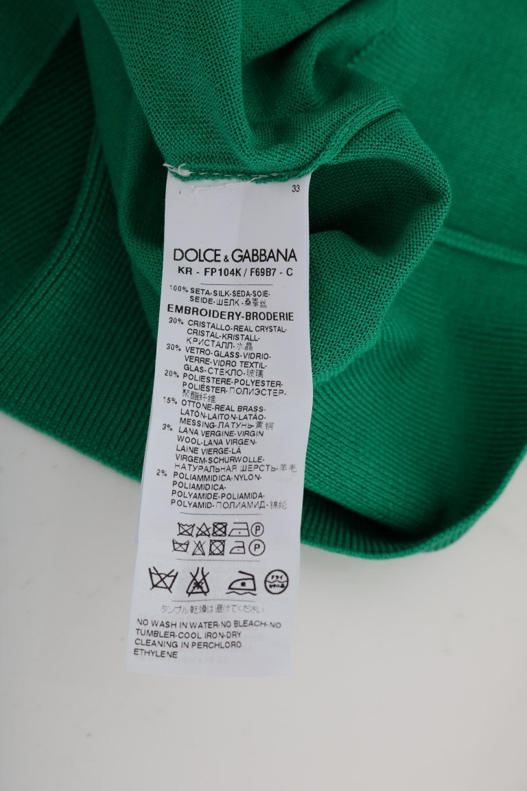 Dolce &amp; Gabbana Green Silk Crystal Banana Sweater