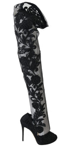 Dolce &amp; Gabbana Black Floral Embroidered Socks Boots
