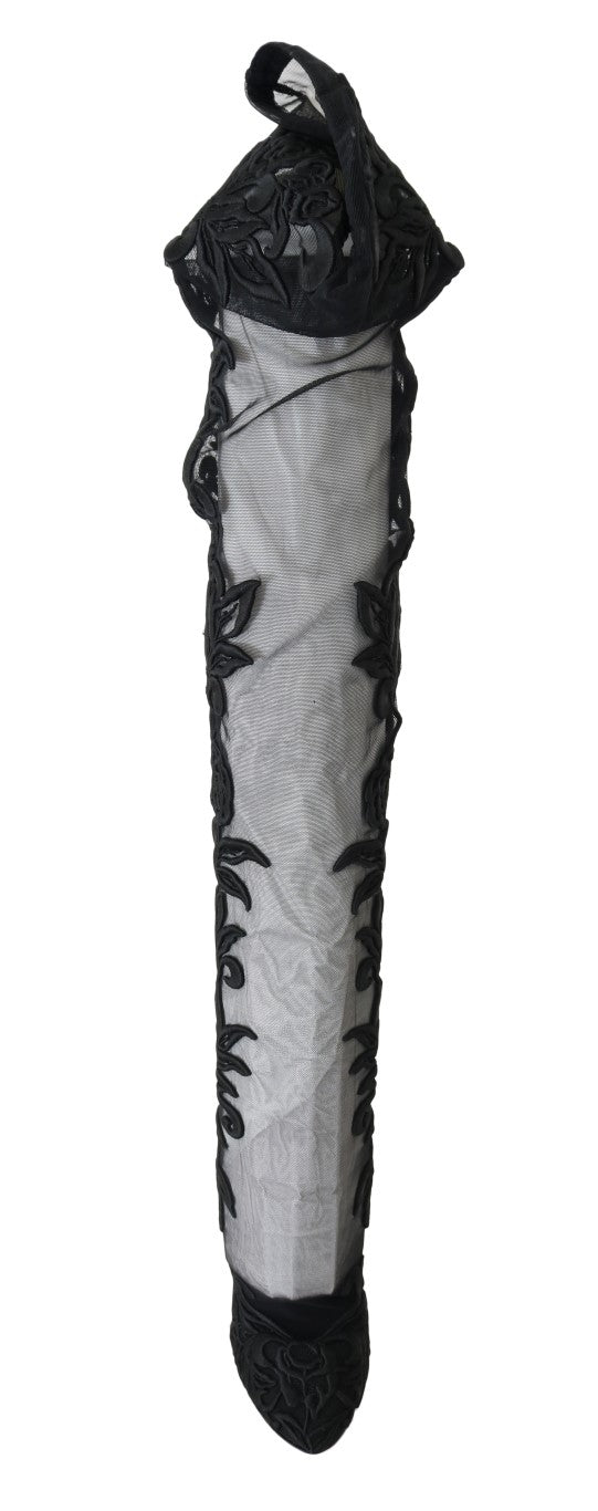 Dolce &amp; Gabbana Black Floral Embroidered Socks Boots