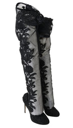 Dolce &amp; Gabbana Black Floral Embroidered Socks Boots