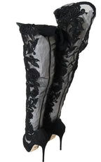 Dolce &amp; Gabbana Black Floral Embroidered Socks Boots