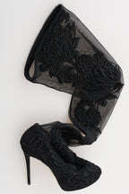 Dolce &amp; Gabbana Black Floral Embroidered Socks Boots
