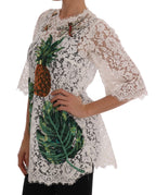 Dolce &amp; Gabbana White Crystal Embellished Lace Blouse