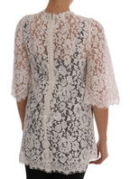 Dolce &amp; Gabbana White Crystal Embellished Lace Blouse