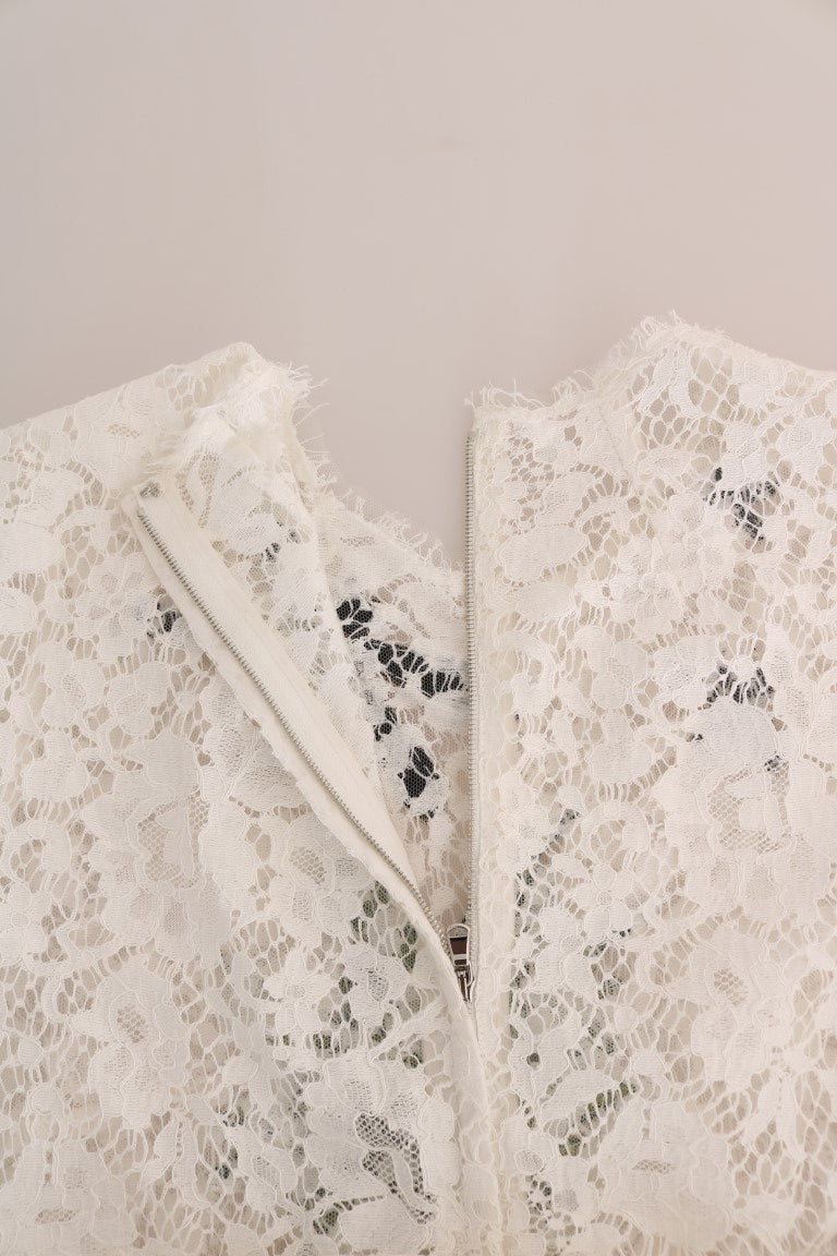Dolce &amp; Gabbana White Crystal Embellished Lace Blouse