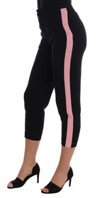 Dolce &amp; Gabbana Black Stretch Pink Stripes Capri Pants