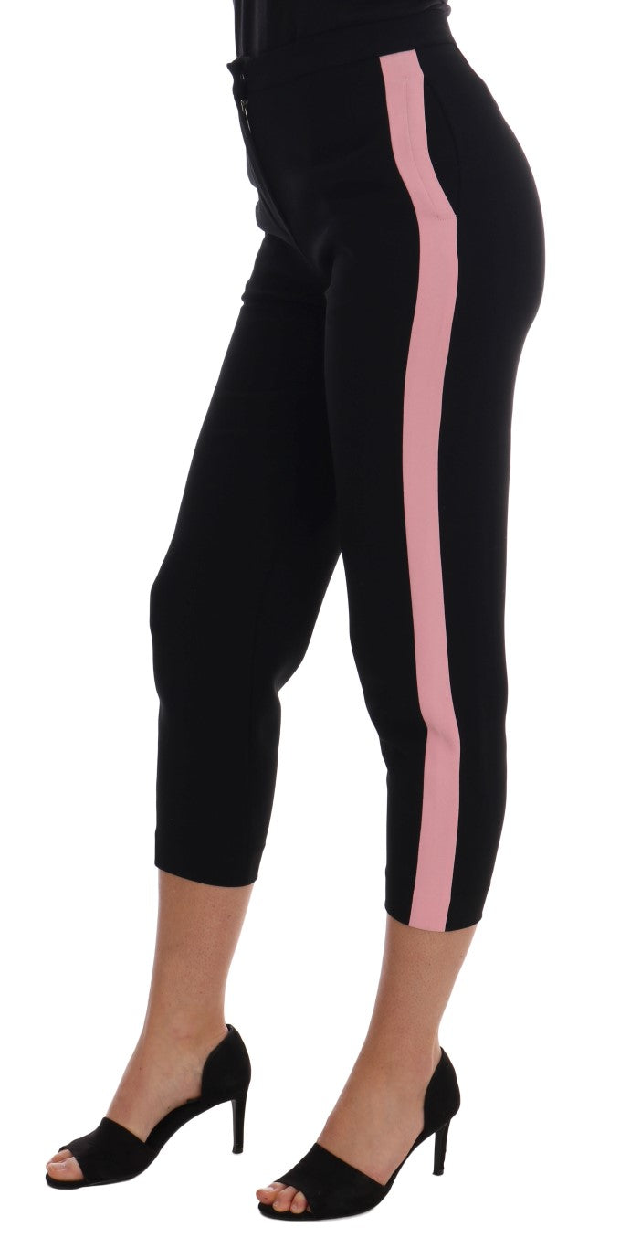 Dolce &amp; Gabbana Black Stretch Pink Stripes Capri Pants