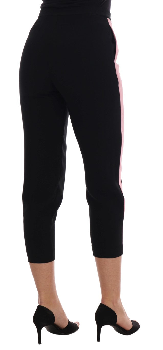 Dolce &amp; Gabbana Black Stretch Pink Stripes Capri Pants
