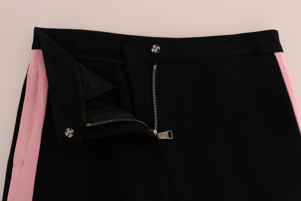 Dolce &amp; Gabbana Black Stretch Pink Stripes Capri Pants