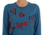 Dolce &amp; Gabbana Blue Silk Love is Pullover Sweater