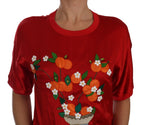 Dolce &amp; Gabbana Red Silk Orange Vase Crystal Top