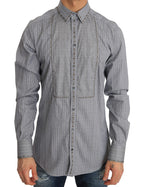Dolce &amp; Gabbana Gray Check GOLD Cotton Slim Fit Shirt