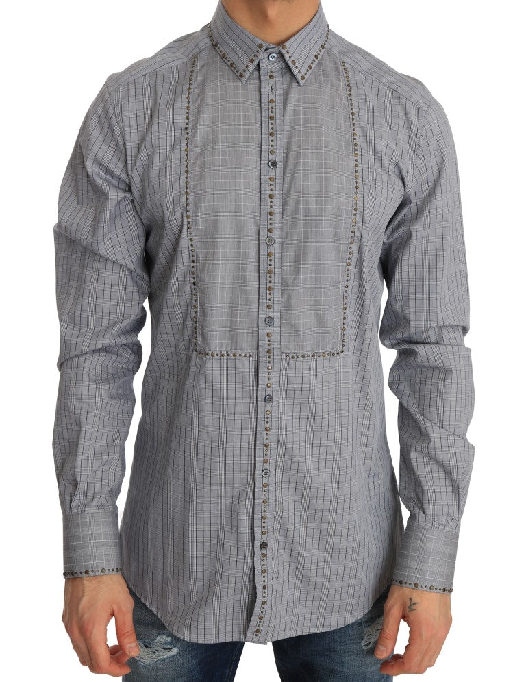 Dolce &amp; Gabbana Gray Check GOLD Cotton Slim Fit Shirt