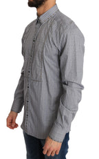 Dolce &amp; Gabbana Gray Check GOLD Cotton Slim Fit Shirt