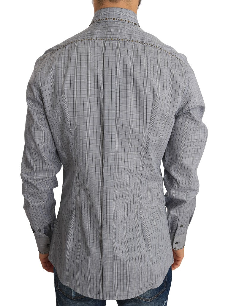 Dolce &amp; Gabbana Gray Check GOLD Cotton Slim Fit Shirt
