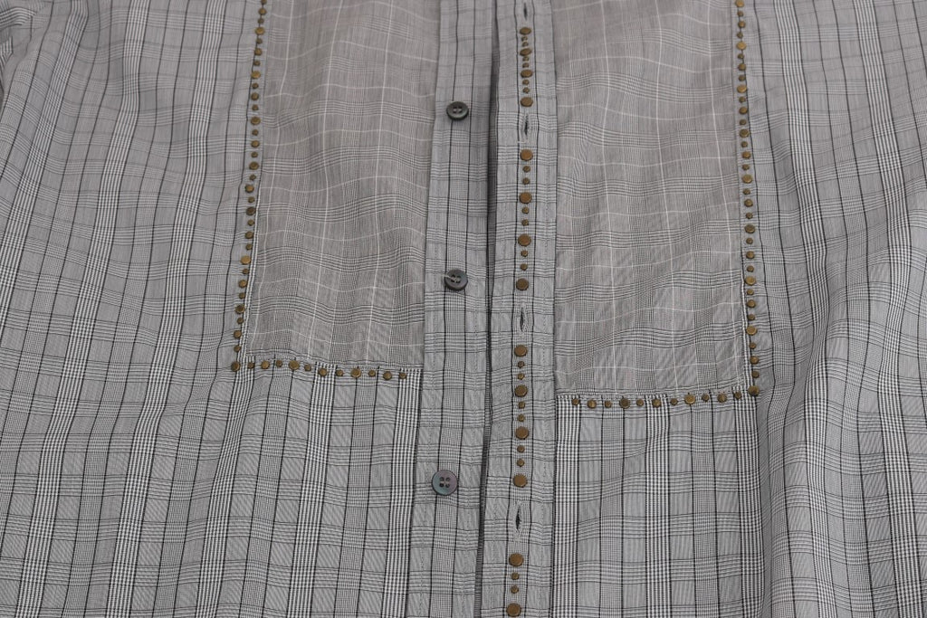 Dolce &amp; Gabbana Gray Check GOLD Cotton Slim Fit Shirt