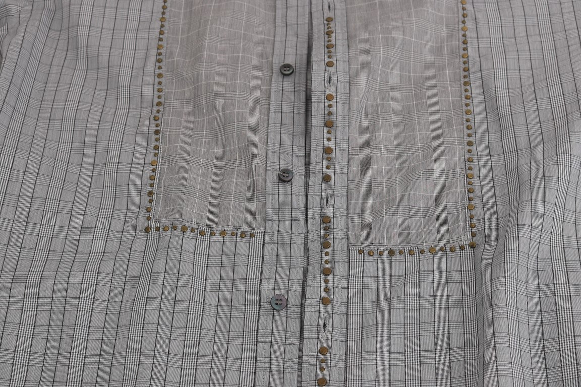 Dolce &amp; Gabbana Gray Check GOLD Cotton Slim Fit Shirt