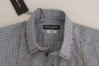 Dolce &amp; Gabbana Gray Check GOLD Cotton Slim Fit Shirt