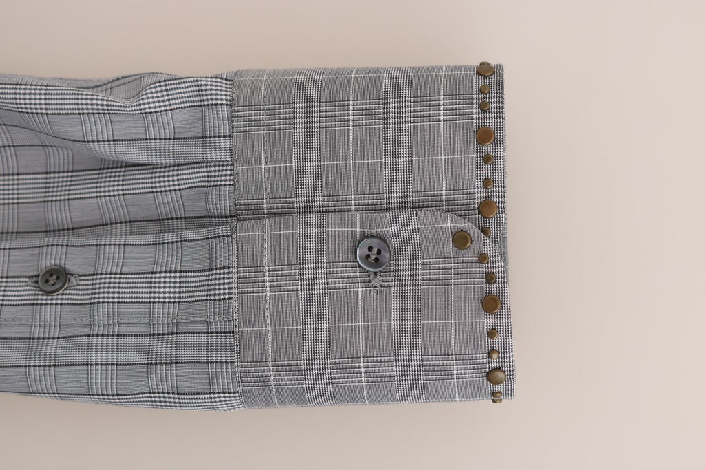 Dolce &amp; Gabbana Gray Check GOLD Cotton Slim Fit Shirt