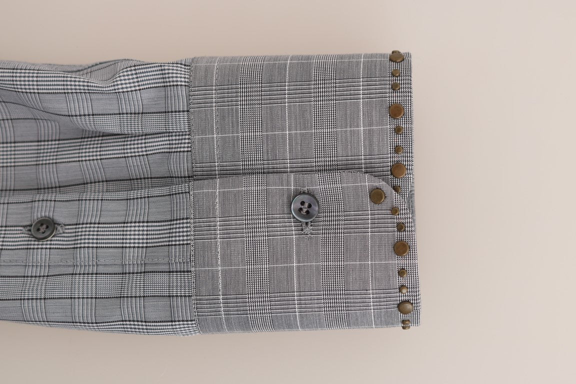 Dolce &amp; Gabbana Gray Check GOLD Cotton Slim Fit Shirt