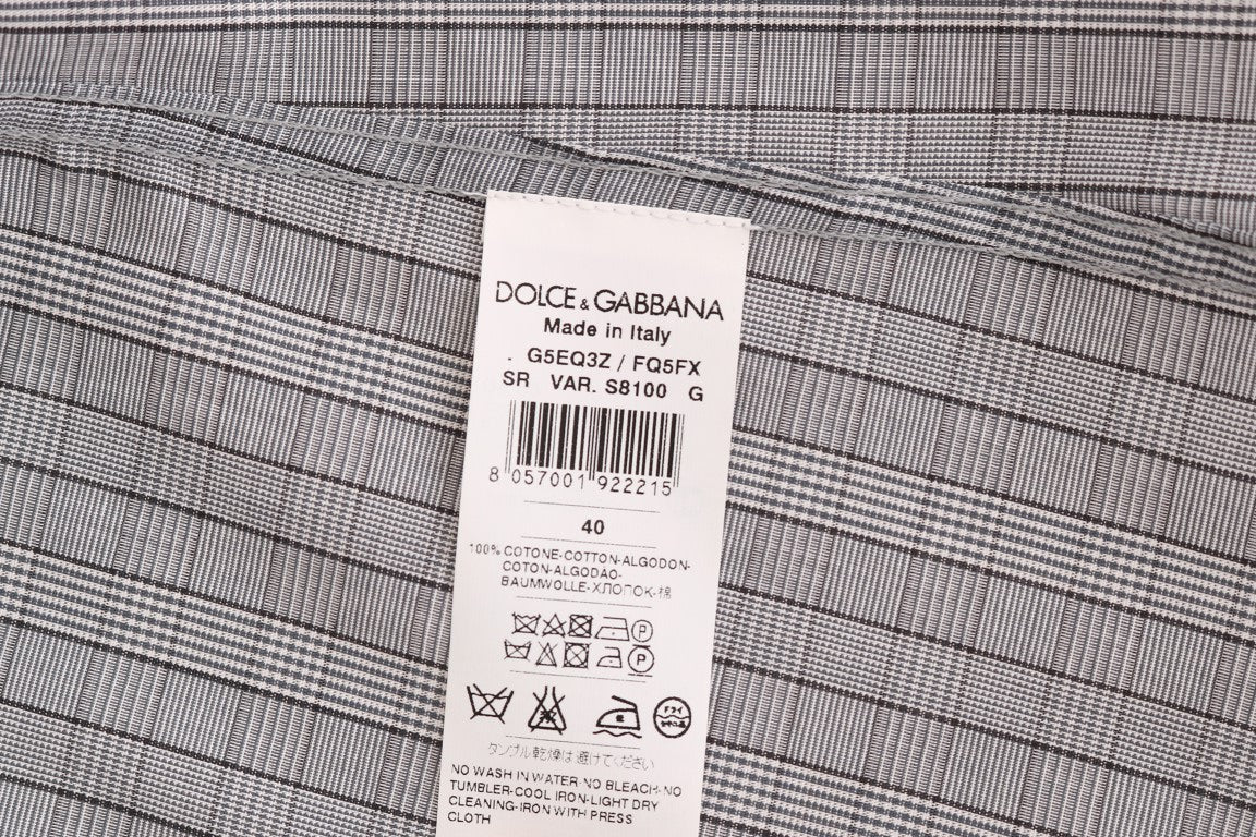 Dolce &amp; Gabbana Gray Check GOLD Cotton Slim Fit Shirt