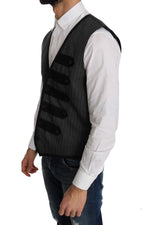 Dolce &amp; Gabbana Gray Wool Patterned Slim Vest