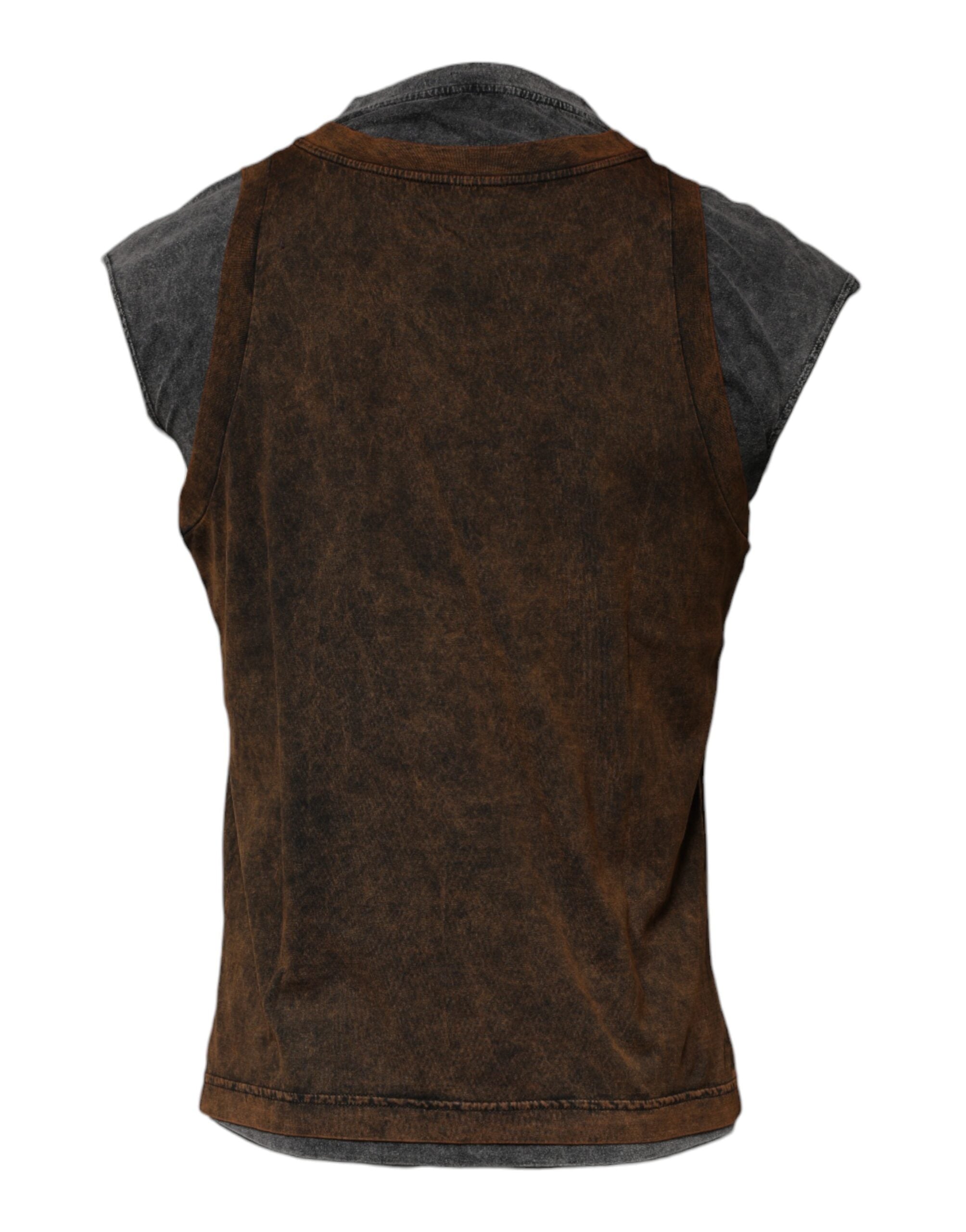 Dolce &amp; Gabbana Brown Cotton Round Neck Sleeveless T-shirt