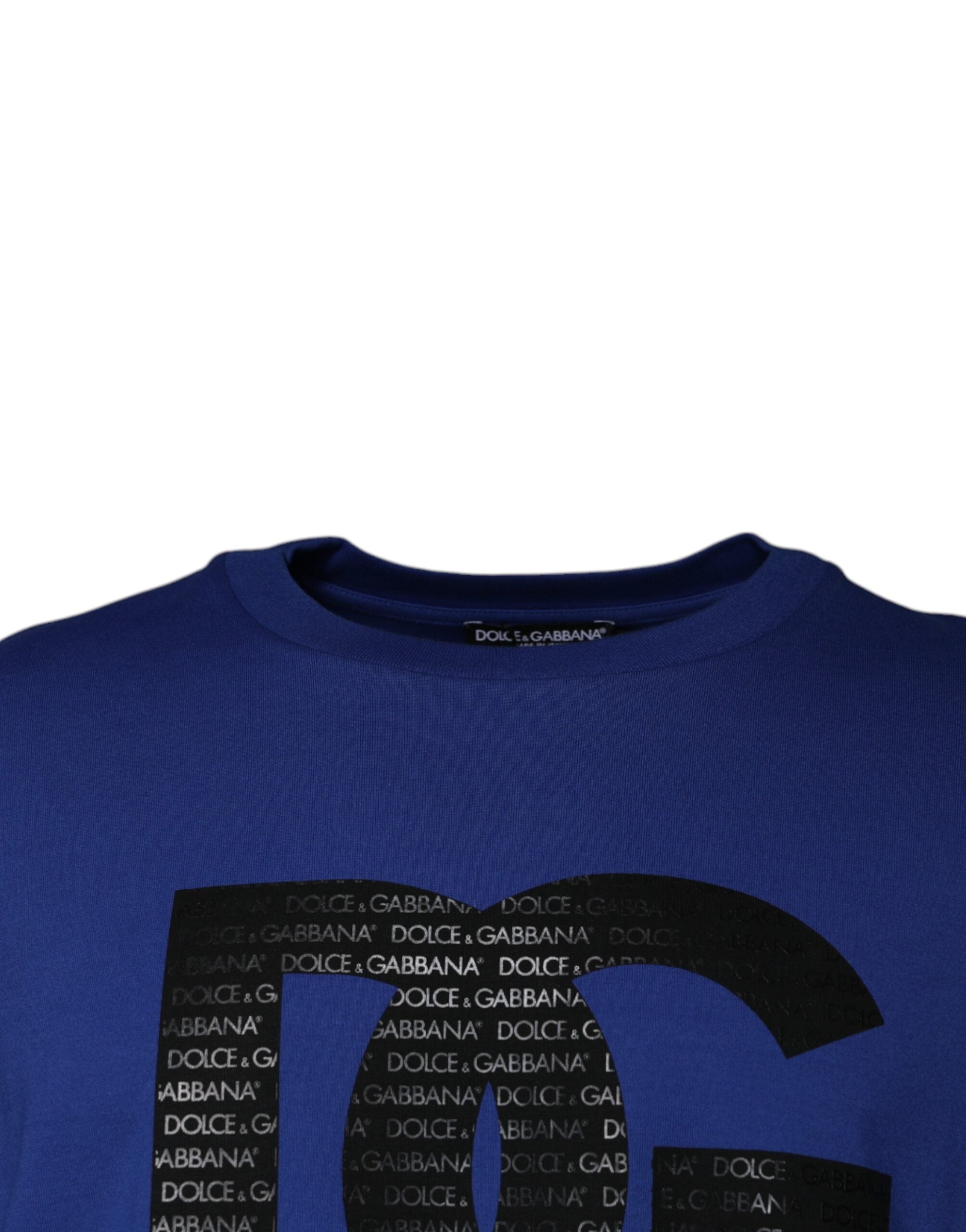 Dolce &amp; Gabbana Blue Logo Print Cotton Men Crew Neck T-shirt