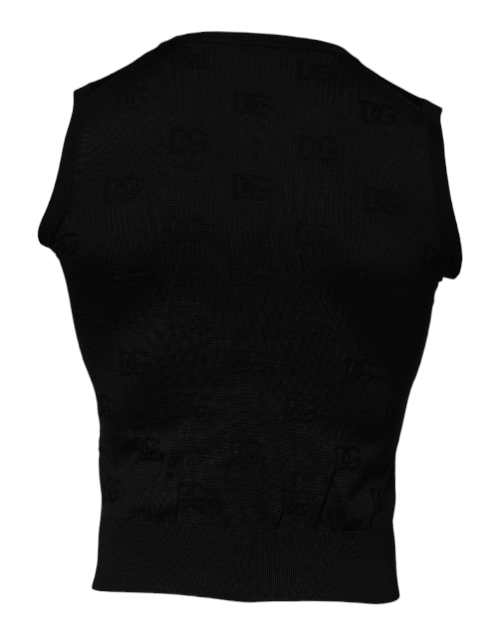 Dolce &amp; Gabbana Black Silk Round Neck Sleeveless T-shirt