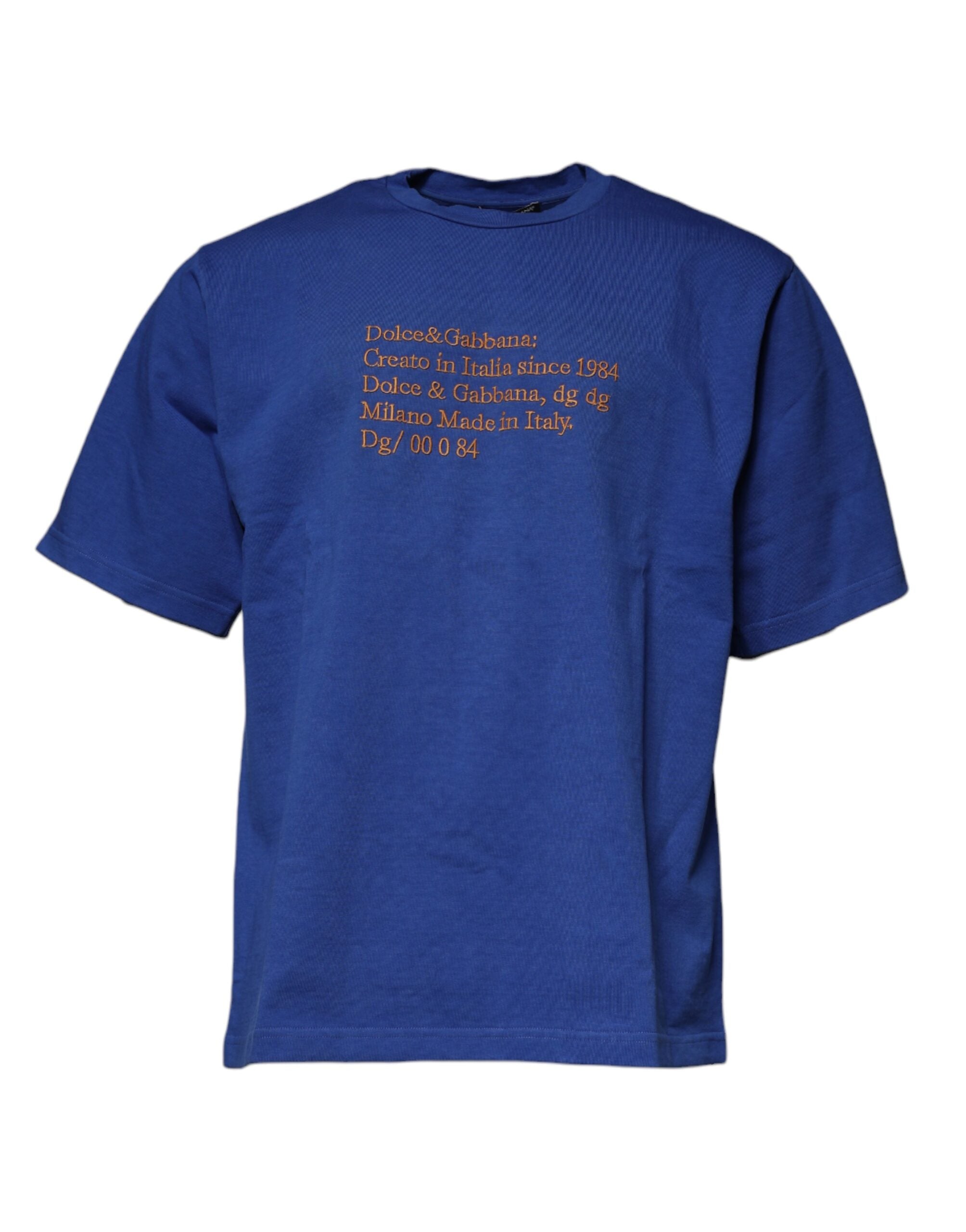 Dolce &amp; Gabbana Blue Graphic Print Cotton Crew Neck T-shirt