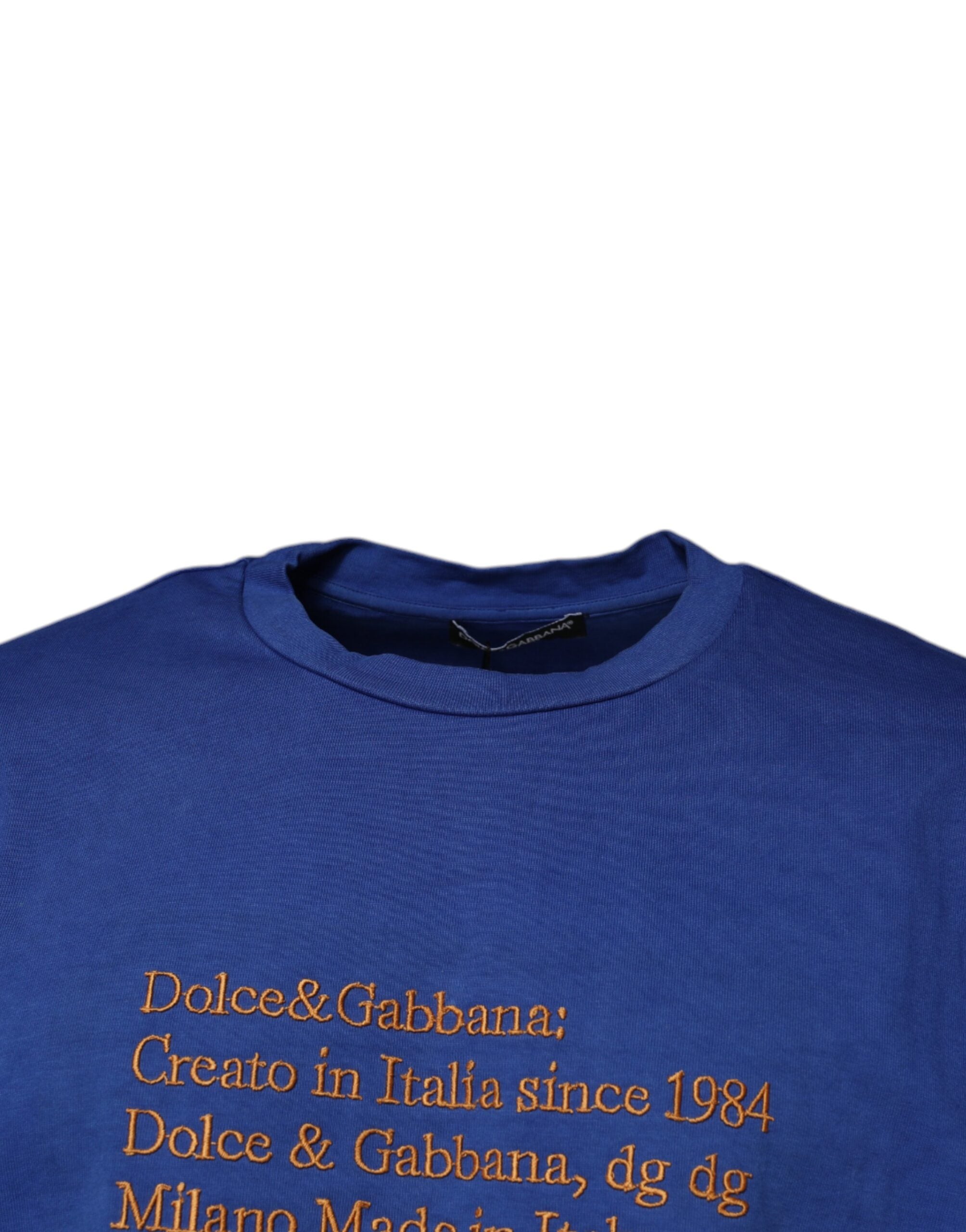Dolce &amp; Gabbana Blue Graphic Print Cotton Crew Neck T-shirt