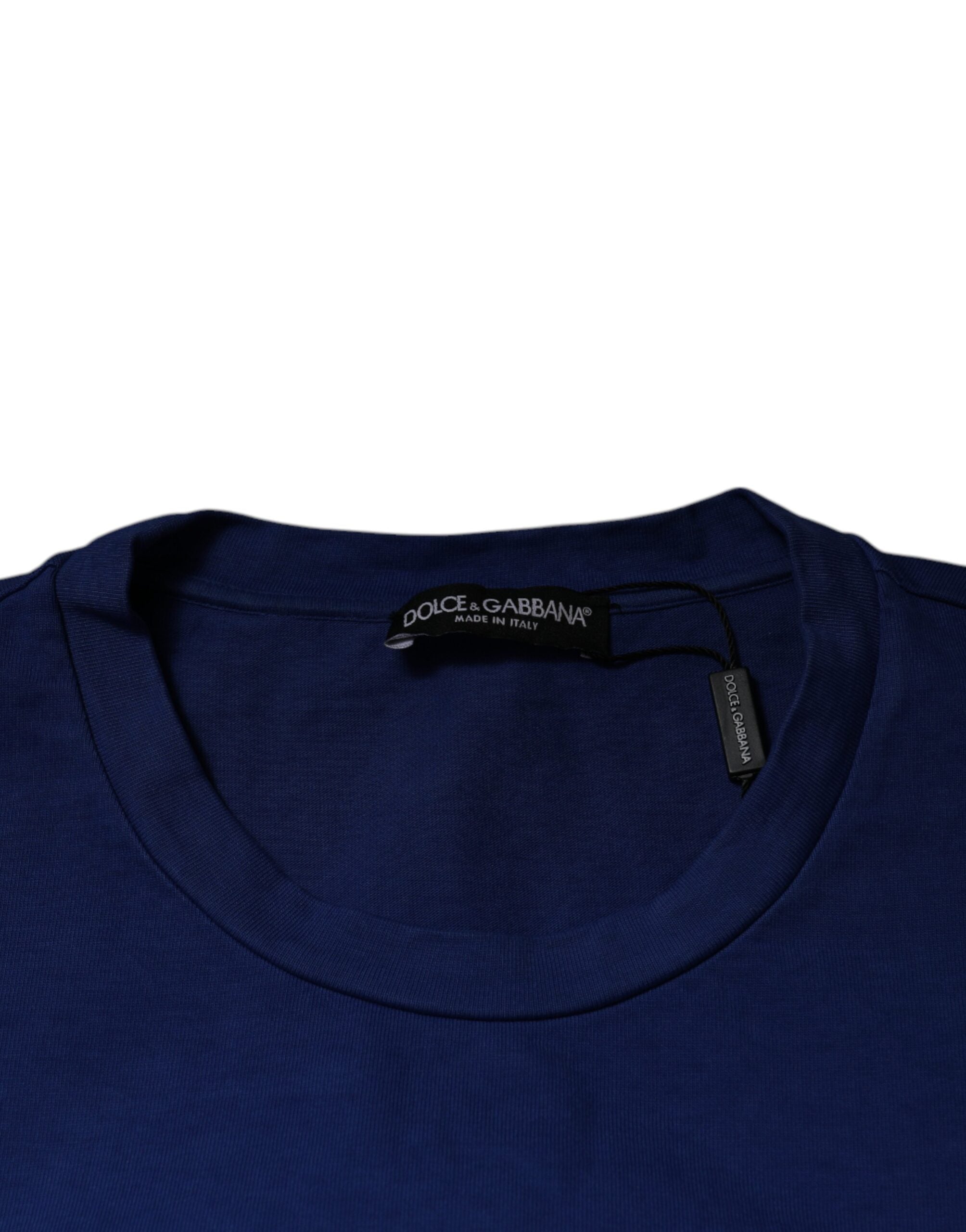 Dolce &amp; Gabbana Blue Graphic Print Cotton Crew Neck T-shirt
